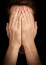 Depression Ã¢â¬â man covering face with hands Royalty Free Stock Photo